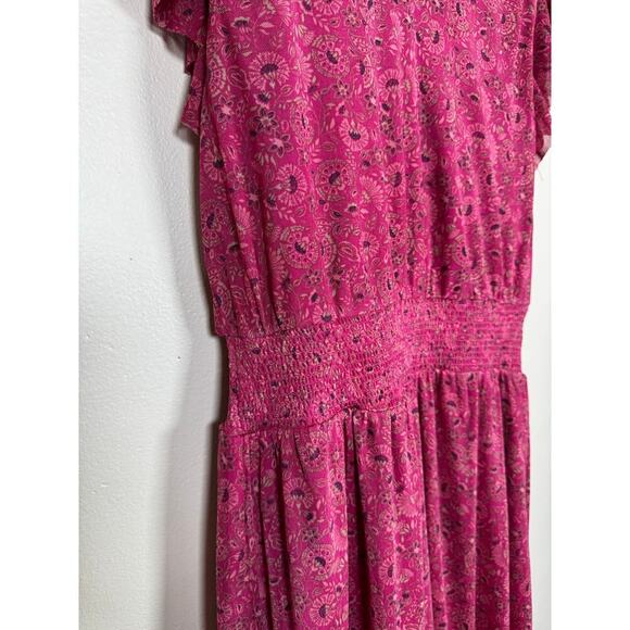 EVEREVE Elena Ruffle Sleeve Floral V Neck Midi Dress Womens S cottage Stretch - Picture 4 of 10